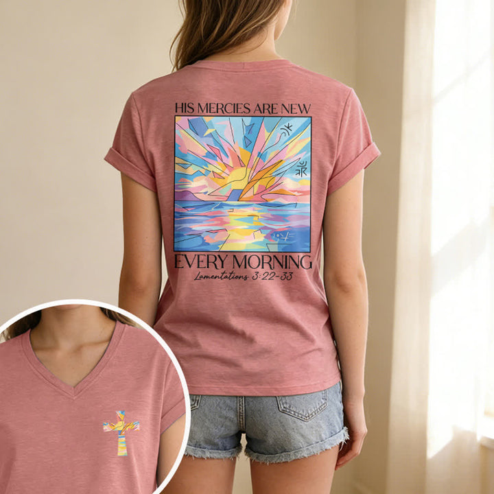 Christianartworkshop Grace Cross Damen-T-Shirt mit gerollten Ärmeln und Knotensaum, V-Ausschnitt - image 21