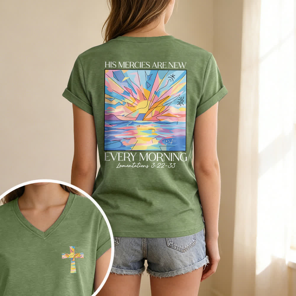Christianartworkshop Grace Cross Damen-T-Shirt mit gerollten Ärmeln und Knotensaum, V-Ausschnitt - image 45