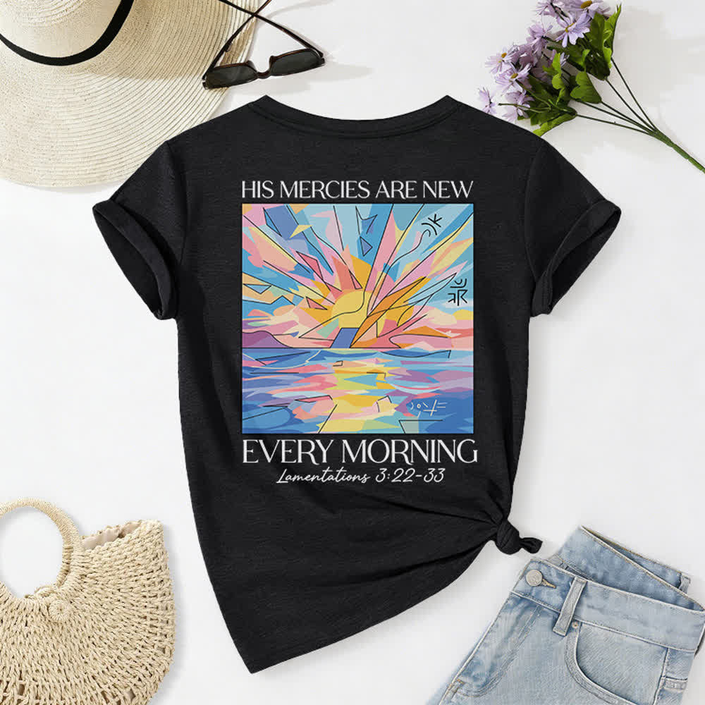 Christianartworkshop Grace Cross Damen-T-Shirt mit gerollten Ärmeln und Knotensaum, V-Ausschnitt - image 1