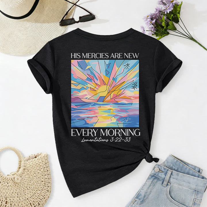 Christianartworkshop Grace Cross Damen-T-Shirt mit gerollten Ärmeln und Knotensaum, V-Ausschnitt - image 1
