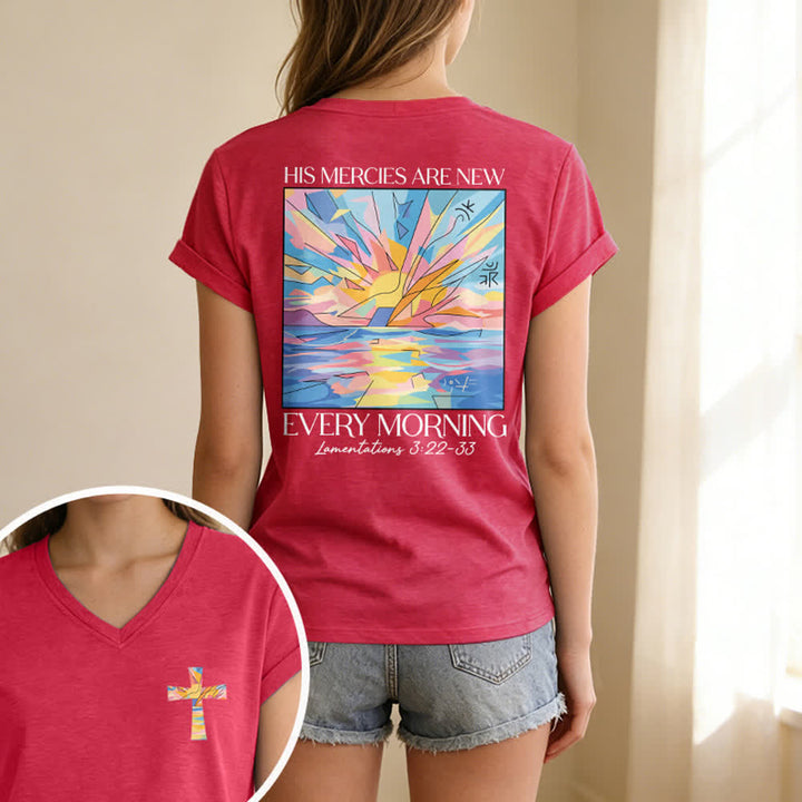 Christianartworkshop Grace Cross Damen-T-Shirt mit gerollten Ärmeln und Knotensaum, V-Ausschnitt - image 63