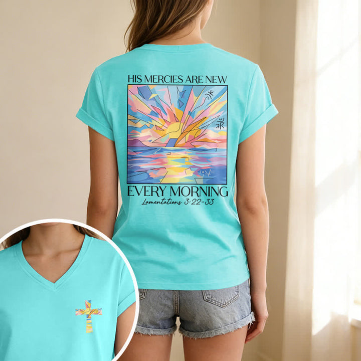Christianartworkshop Grace Cross Damen-T-Shirt mit gerollten Ärmeln und Knotensaum, V-Ausschnitt - image 9