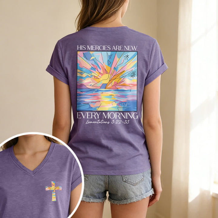 Christianartworkshop Grace Cross Damen-T-Shirt mit gerollten Ärmeln und Knotensaum, V-Ausschnitt - image 51