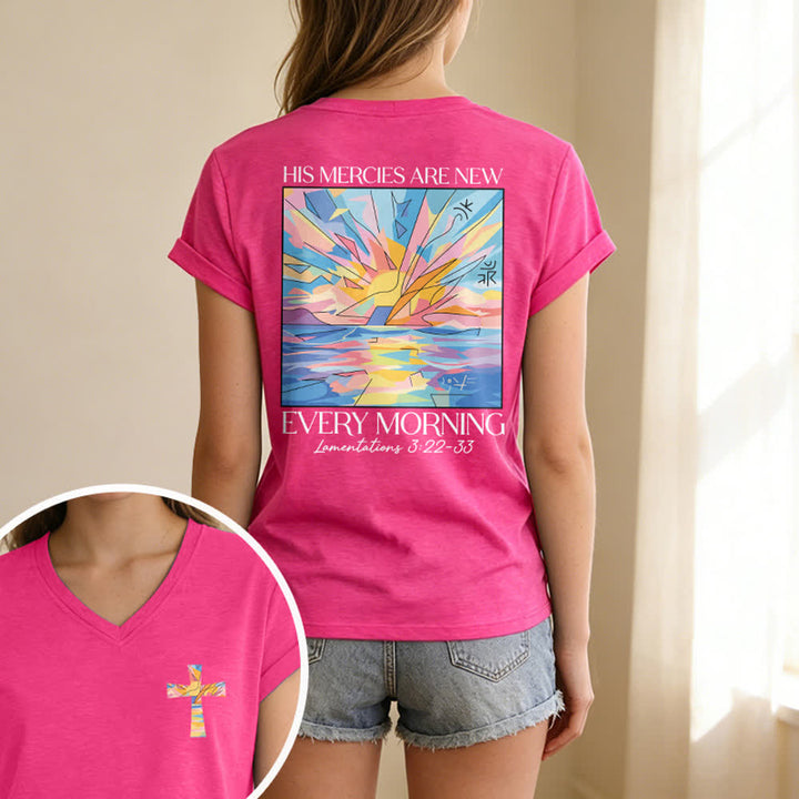 Christianartworkshop Grace Cross Damen-T-Shirt mit gerollten Ärmeln und Knotensaum, V-Ausschnitt - image 75