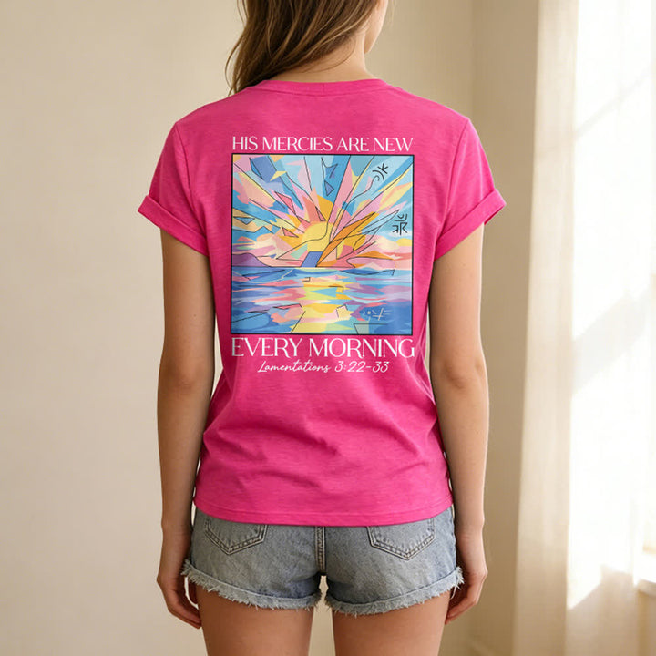 Christianartworkshop Grace Cross Damen-T-Shirt mit gerollten Ärmeln und Knotensaum, V-Ausschnitt - image 76