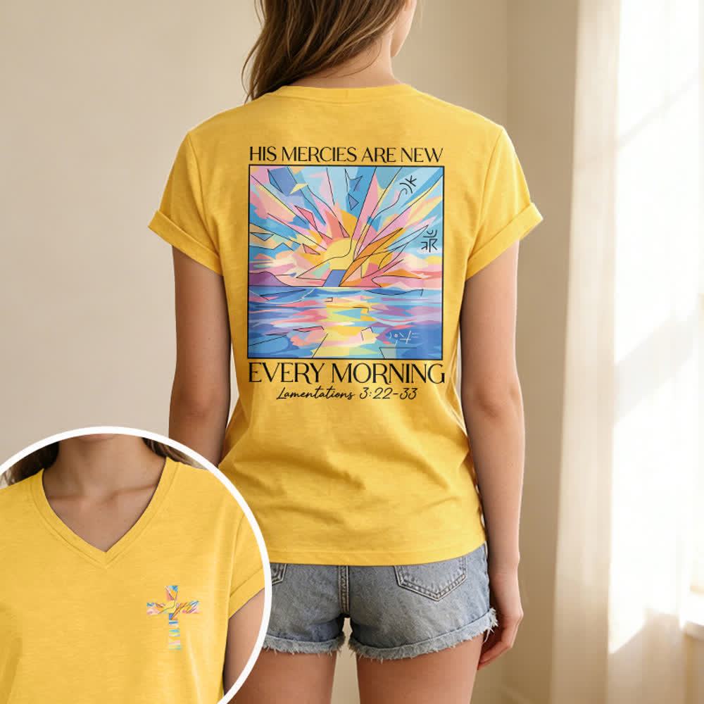 Christianartworkshop Grace Cross Damen-T-Shirt mit gerollten Ärmeln und Knotensaum, V-Ausschnitt - image 69