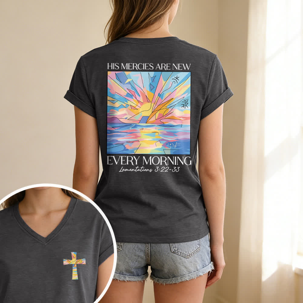 Christianartworkshop Grace Cross Damen-T-Shirt mit gerollten Ärmeln und Knotensaum, V-Ausschnitt - image 15