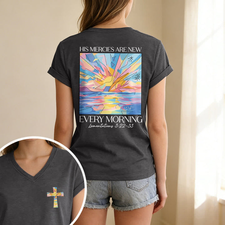 Christianartworkshop Grace Cross Damen-T-Shirt mit gerollten Ärmeln und Knotensaum, V-Ausschnitt - image 15