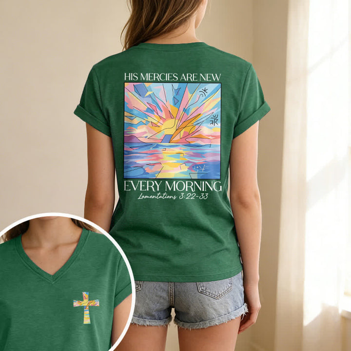 Christianartworkshop Grace Cross Damen-T-Shirt mit gerollten Ärmeln und Knotensaum, V-Ausschnitt - image 57