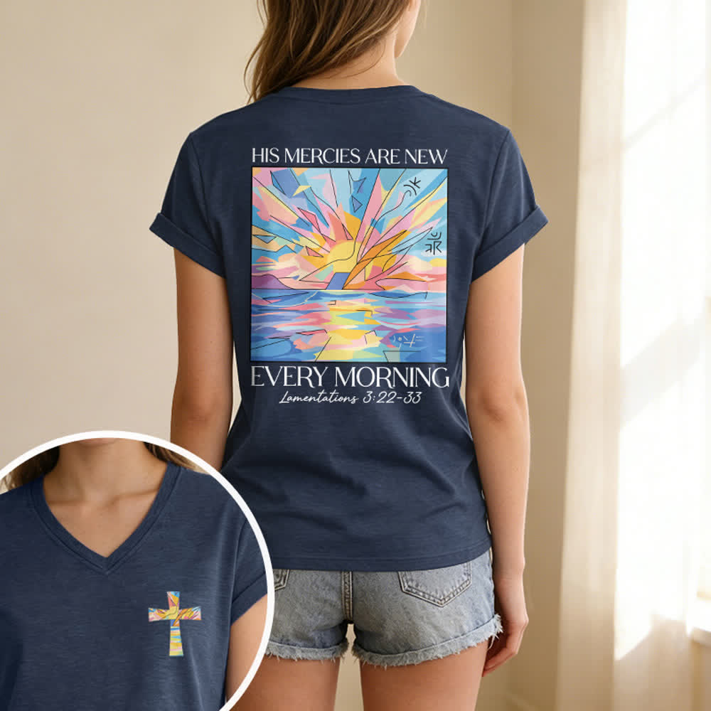 Christianartworkshop Grace Cross Damen-T-Shirt mit gerollten Ärmeln und Knotensaum, V-Ausschnitt - image 27