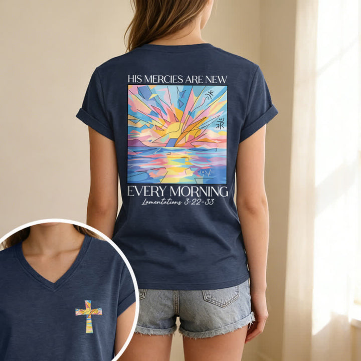 Christianartworkshop Grace Cross Damen-T-Shirt mit gerollten Ärmeln und Knotensaum, V-Ausschnitt - image 27