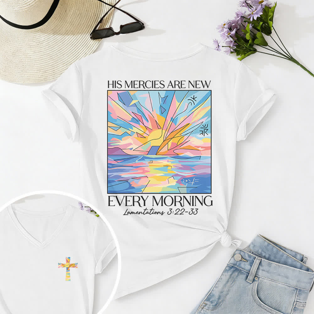 Christianartworkshop Grace Cross Damen-T-Shirt mit gerollten Ärmeln und Knotensaum, V-Ausschnitt - Weiß - 2XL - image 36