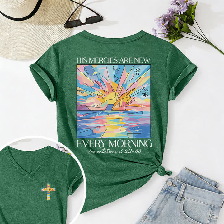 Christianartworkshop Grace Cross Damen-T-Shirt mit gerollten Ärmeln und Knotensaum, V-Ausschnitt - Dunkelgrün - 2XL - image 54