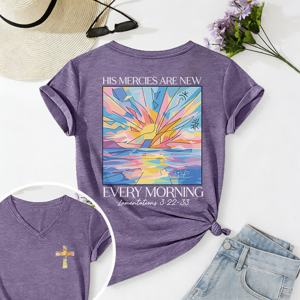 Christianartworkshop Grace Cross Damen-T-Shirt mit gerollten Ärmeln und Knotensaum, V-Ausschnitt - Lila - 2XL - image 48