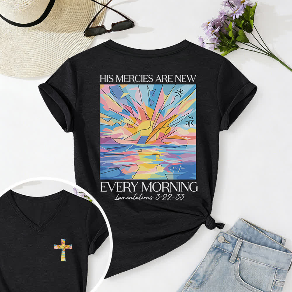Christianartworkshop Grace Cross Damen-T-Shirt mit gerollten Ärmeln und Knotensaum, V-Ausschnitt - Schwarz - 2XL - image 0