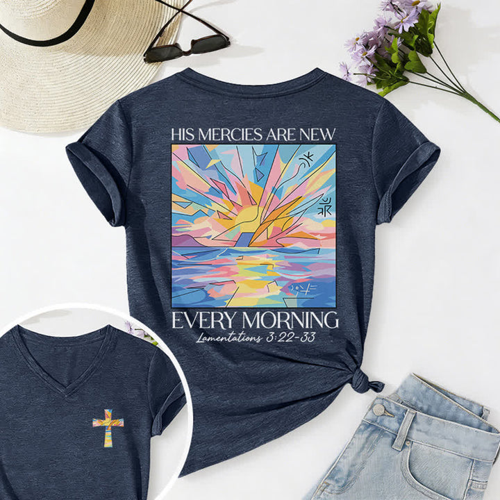 Christianartworkshop Grace Cross Damen-T-Shirt mit gerollten Ärmeln und Knotensaum, V-Ausschnitt - Marineblau - 2XL - image 24