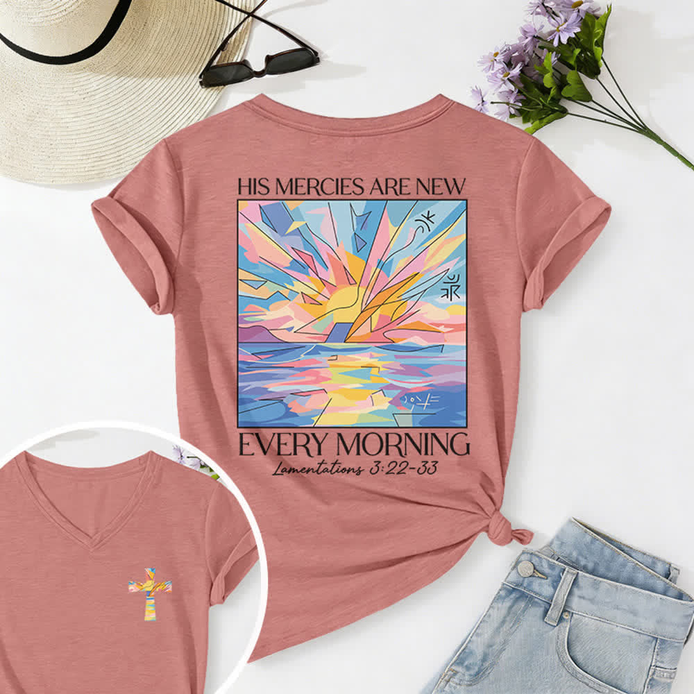 Christianartworkshop Grace Cross Damen-T-Shirt mit gerollten Ärmeln und Knotensaum, V-Ausschnitt - Rosa - 2XL - image 18