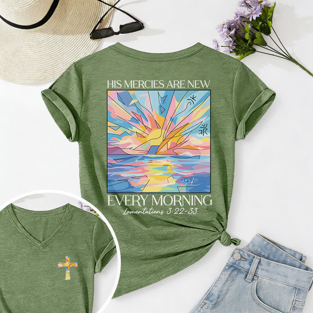 Christianartworkshop Grace Cross Damen-T-Shirt mit gerollten Ärmeln und Knotensaum, V-Ausschnitt - Grün - 2XL - image 42