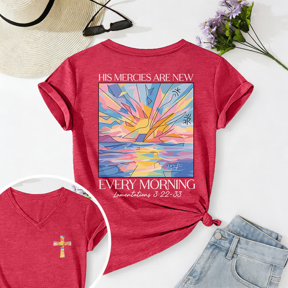 Christianartworkshop Grace Cross Damen-T-Shirt mit gerollten Ärmeln und Knotensaum, V-Ausschnitt - Rot - 2XL - image 60