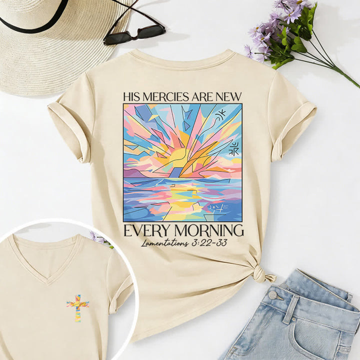 Christianartworkshop Grace Cross Damen-T-Shirt mit gerollten Ärmeln und Knotensaum, V-Ausschnitt - Beige - 2XL - image 30