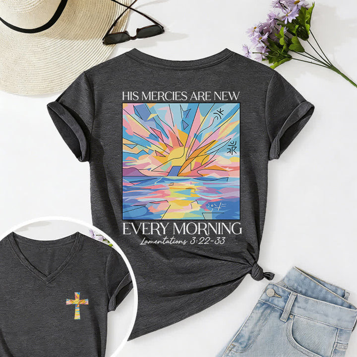 Christianartworkshop Grace Cross Damen-T-Shirt mit gerollten Ärmeln und Knotensaum, V-Ausschnitt - Dunkelgrau - 2XL - image 12