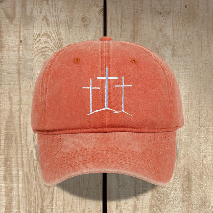Christianartworkshop Drei Kreuze Glaubensstickerei Klassische gewaschene Mütze - Orange - image 13