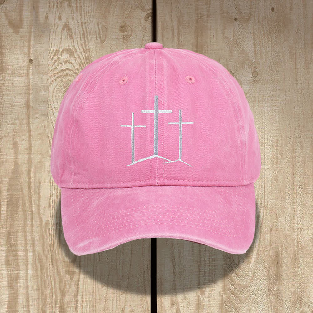 Christianartworkshop Drei Kreuze Glaubensstickerei Klassische gewaschene Mütze - Rosa - image 6