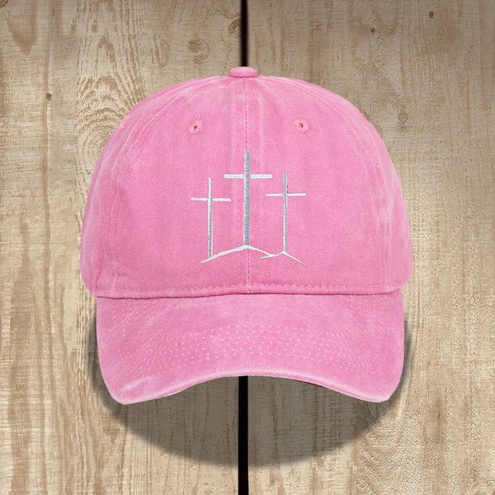 Christianartworkshop Drei Kreuze Glaubensstickerei Klassische gewaschene Mütze - Rosa - image 6