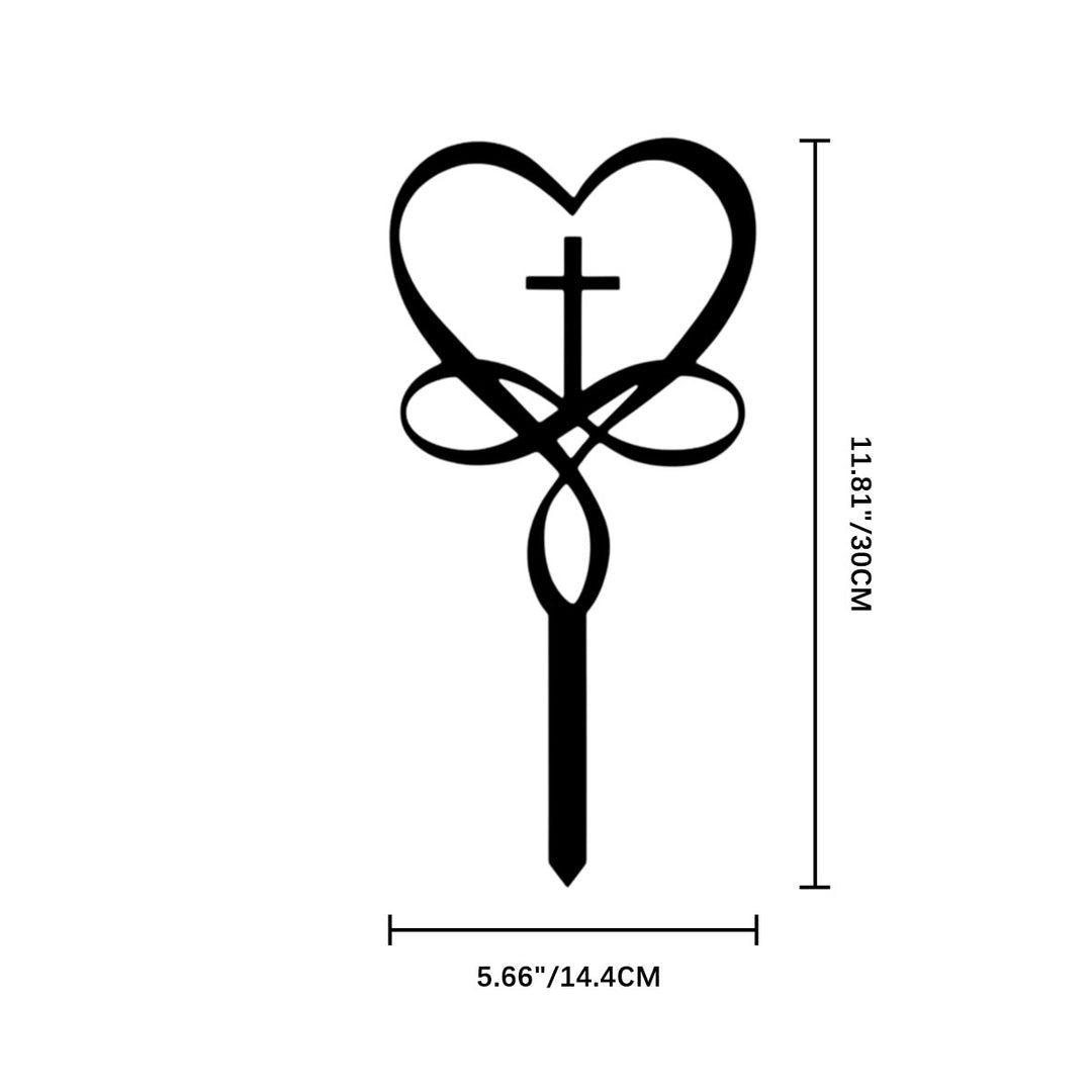 Christianartworkshop Gedenkpfahl aus Metall mit verschlungenen Herzen und Kreuz: Symbol ungebrochener himmlischer Hingabe - 5,66 x 11,81 x 0,04 Zoll/14,4 x 30 x 0,1 cm - image 2