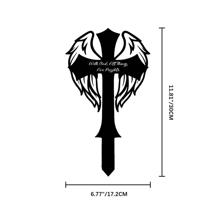 Christianartworkshop Geflügeltes heiliges Kreuz, lasergeschnittener Metall-Gartenstecker: Symbol der allmächtigen himmlischen Kraft - 6,77 x 11,81 x 0,04 Zoll/17,2 x 30 x 0,1 cm - image 8