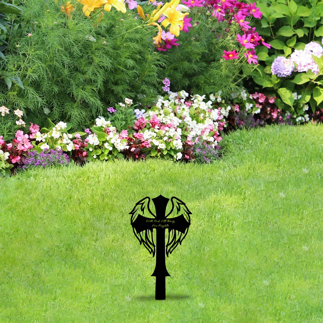 Christianartworkshop Geflügeltes heiliges Kreuz, lasergeschnittener Metall-Gartenstecker: Symbol der allmächtigen himmlischen Kraft - image 6