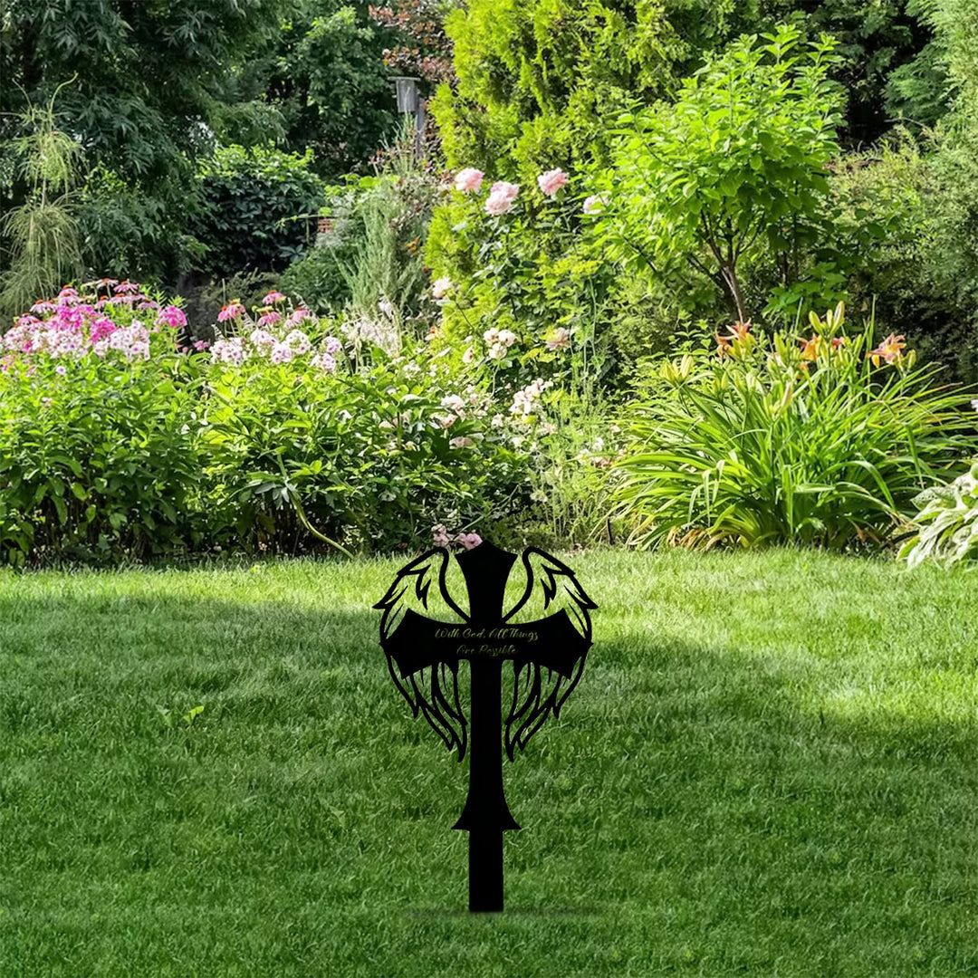 Christianartworkshop Geflügeltes heiliges Kreuz, lasergeschnittener Metall-Gartenstecker: Symbol der allmächtigen himmlischen Kraft - image 7