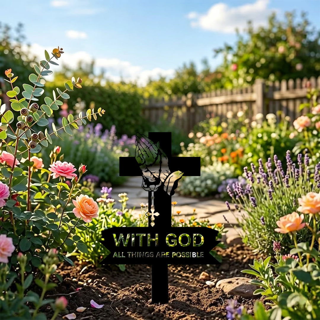Christianartworkshop Metall-Gartenpfahl mit betenden Händen und inspirierendem Text: Symbol unerschütterlicher heiliger Überzeugung - image 2