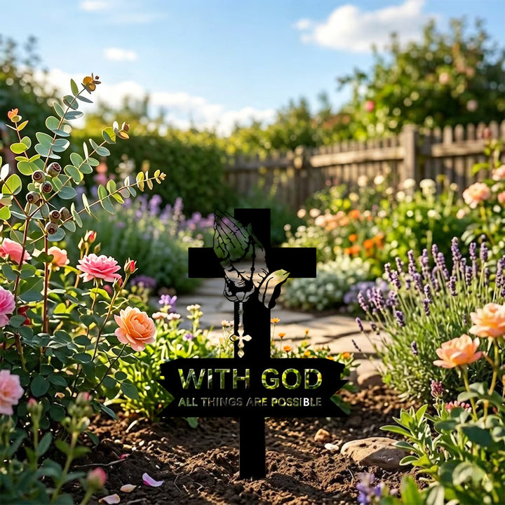 Christianartworkshop Metall-Gartenpfahl mit betenden Händen und inspirierendem Text: Symbol unerschütterlicher heiliger Überzeugung - image 2