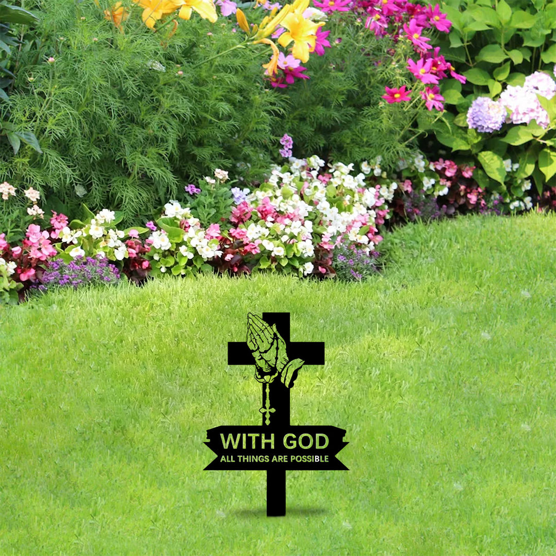 Christianartworkshop Metall-Gartenpfahl mit betenden Händen und inspirierendem Text: Symbol unerschütterlicher heiliger Überzeugung - image 3