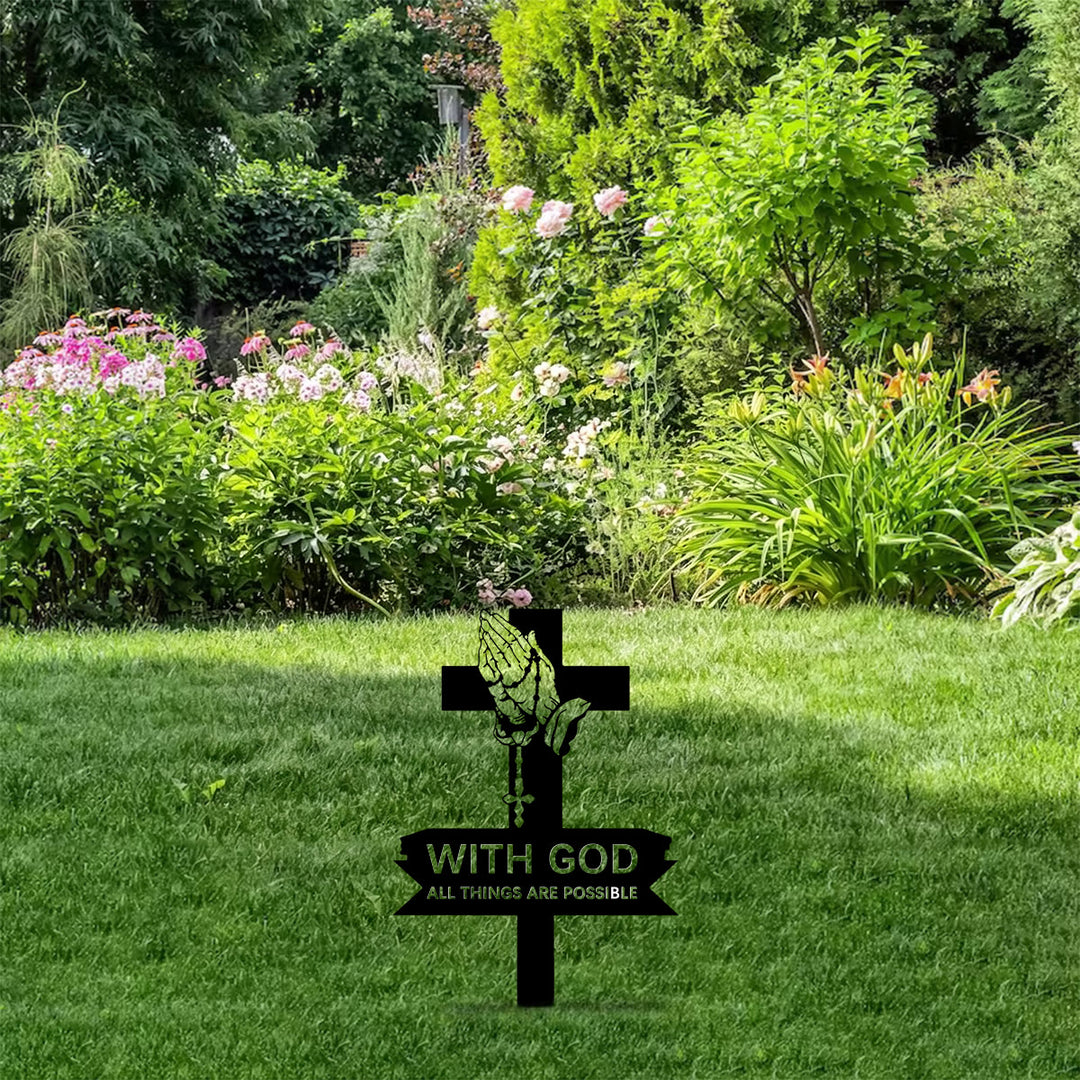 Christianartworkshop Metall-Gartenpfahl mit betenden Händen und inspirierendem Text: Symbol unerschütterlicher heiliger Überzeugung - image 4