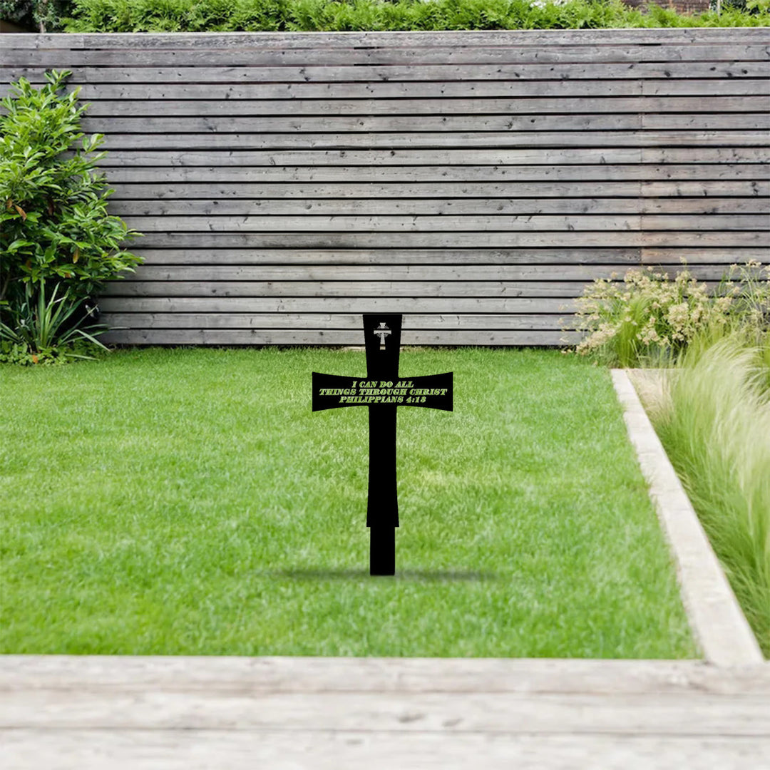 Christianartworkshop Traditioneller kreuzförmiger Metall-Gartenpfahl mit inspirierendem Bibelzitat: Symbol unerschütterlicher göttlicher Stärke - image 2