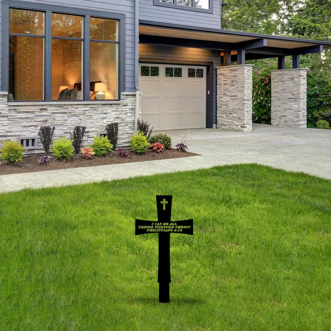 Christianartworkshop Traditioneller kreuzförmiger Metall-Gartenpfahl mit inspirierendem Bibelzitat: Symbol unerschütterlicher göttlicher Stärke - image 3