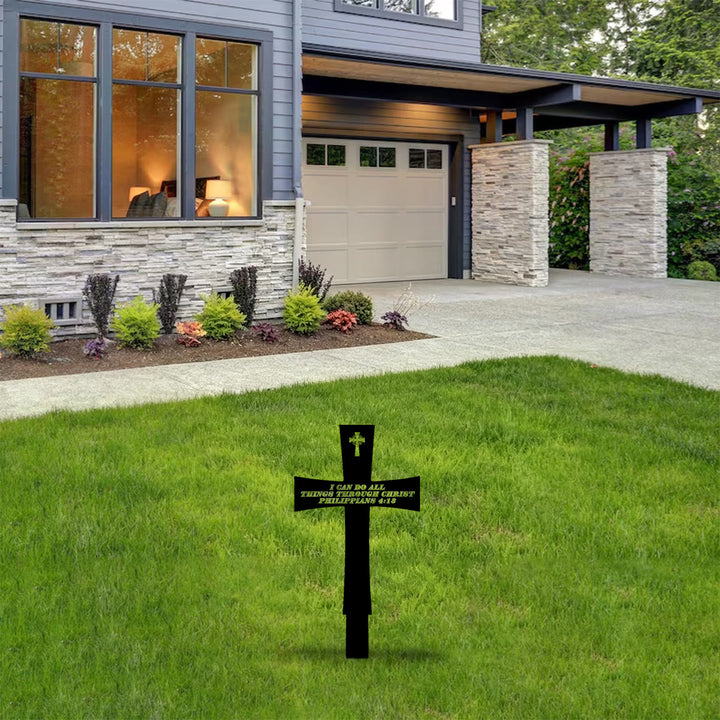 Christianartworkshop Traditioneller kreuzförmiger Metall-Gartenpfahl mit inspirierendem Bibelzitat: Symbol unerschütterlicher göttlicher Stärke - image 3