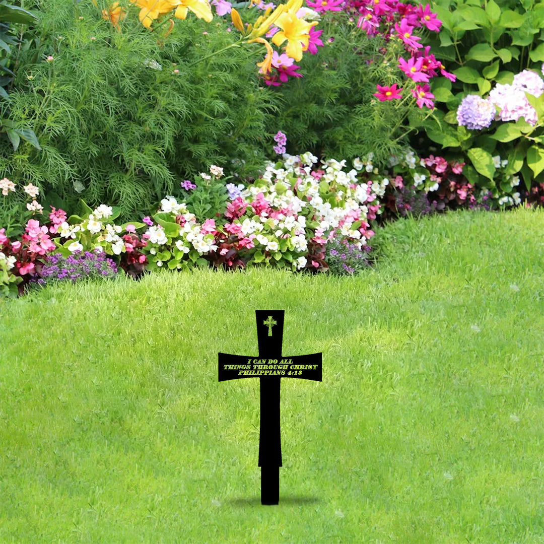 Christianartworkshop Traditioneller kreuzförmiger Metall-Gartenpfahl mit inspirierendem Bibelzitat: Symbol unerschütterlicher göttlicher Stärke - image 4