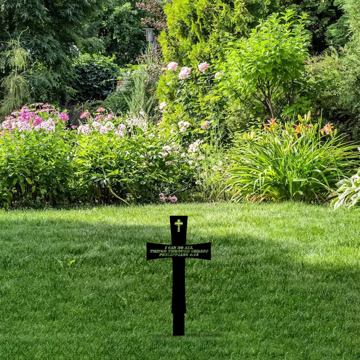 Christianartworkshop Traditioneller kreuzförmiger Metall-Gartenpfahl mit inspirierendem Bibelzitat: Symbol unerschütterlicher göttlicher Stärke - image 5
