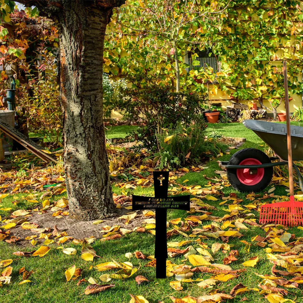 Christianartworkshop Traditioneller kreuzförmiger Metall-Gartenpfahl mit inspirierendem Bibelzitat: Symbol unerschütterlicher göttlicher Stärke - image 1