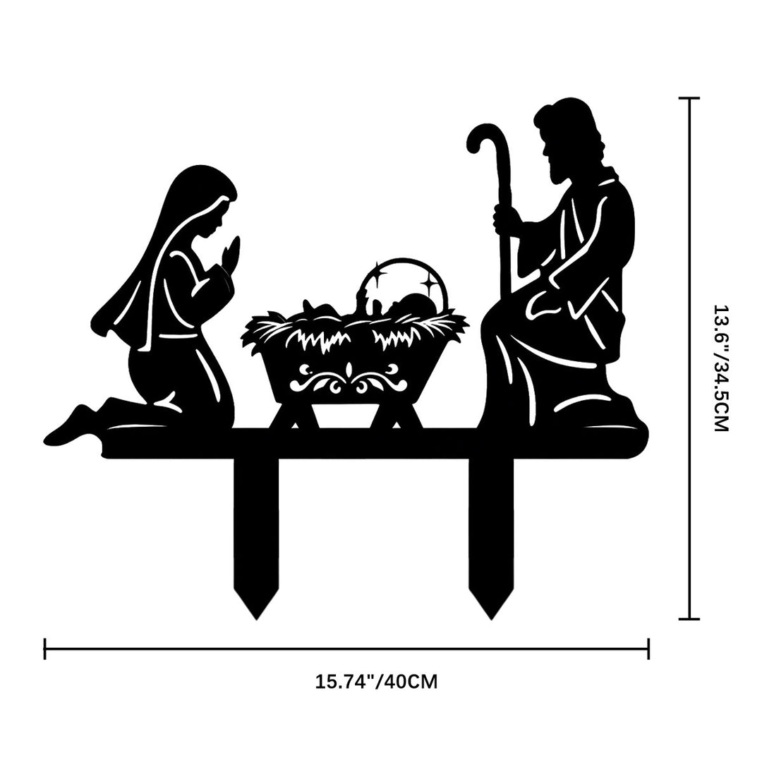 Christianartworkshop Metall-Gartenstecker mit Krippenmotiv der Heiligen Familie: Symbol für die friedvolle Wärme der heiligen Geburt - 13,58''*13,24''*0,04''/34,5*40*0,1 cm - image 7