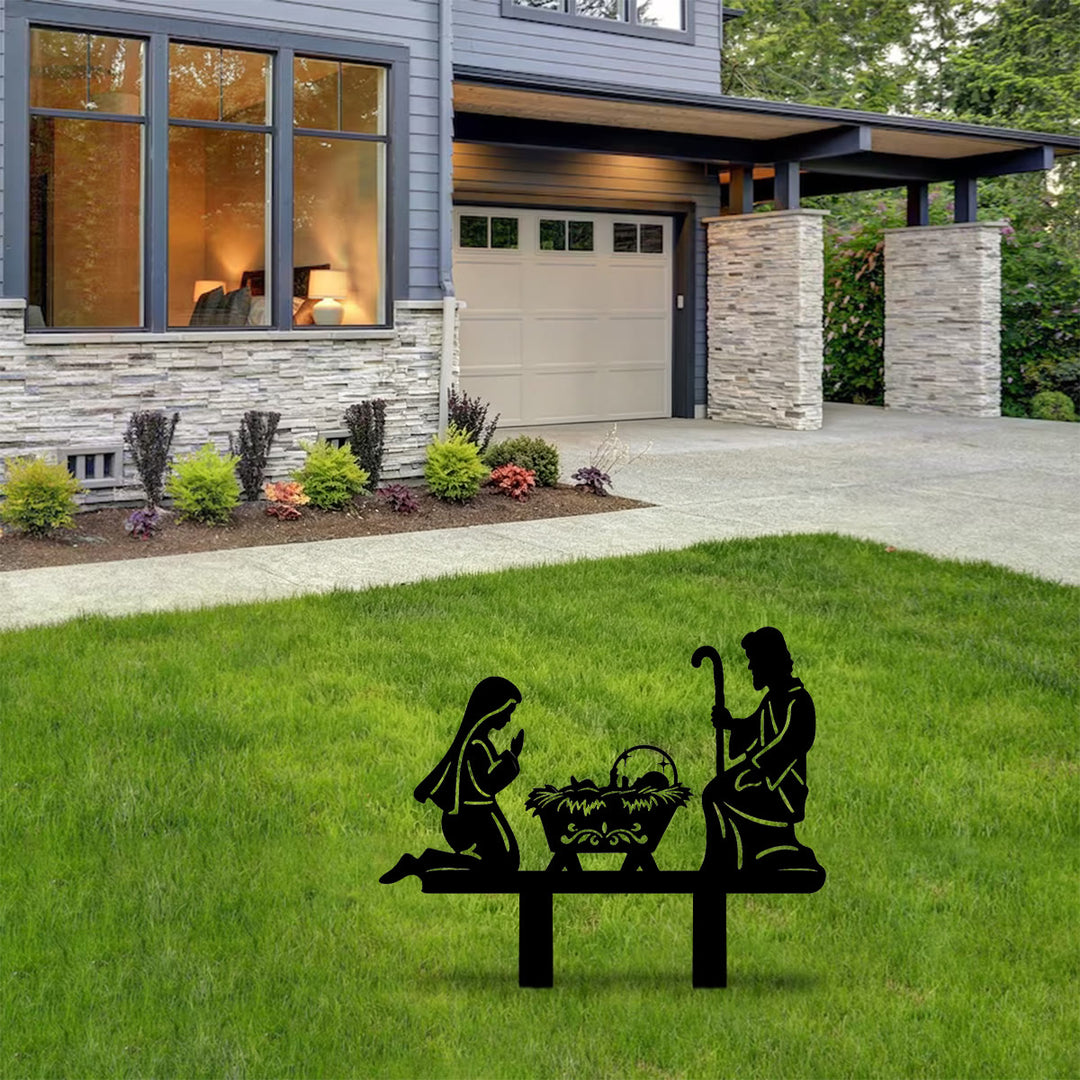 Christianartworkshop Metall-Gartenstecker mit Krippenmotiv der Heiligen Familie: Symbol für die friedvolle Wärme der heiligen Geburt - image 3