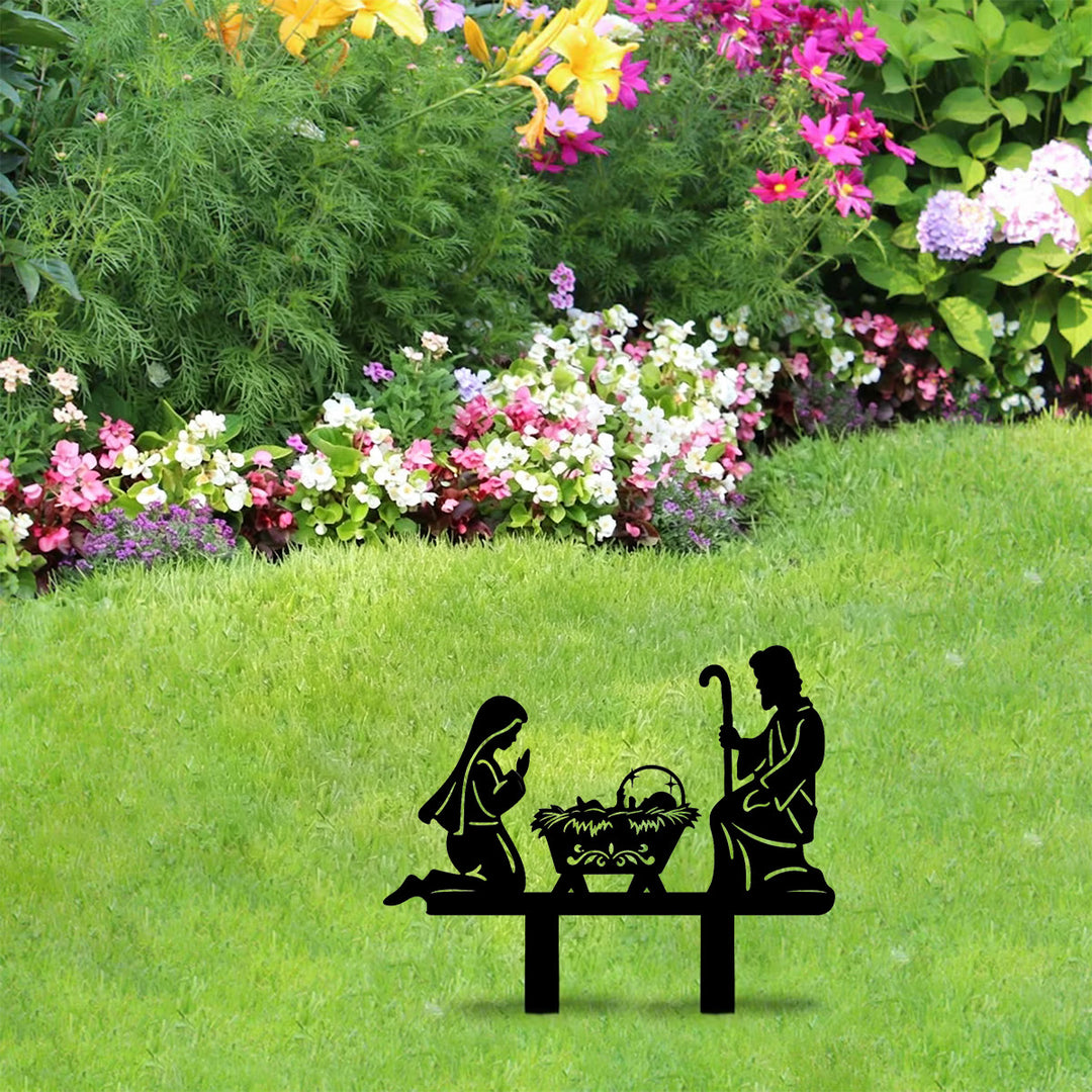 Christianartworkshop Metall-Gartenstecker mit Krippenmotiv der Heiligen Familie: Symbol für die friedvolle Wärme der heiligen Geburt - image 5