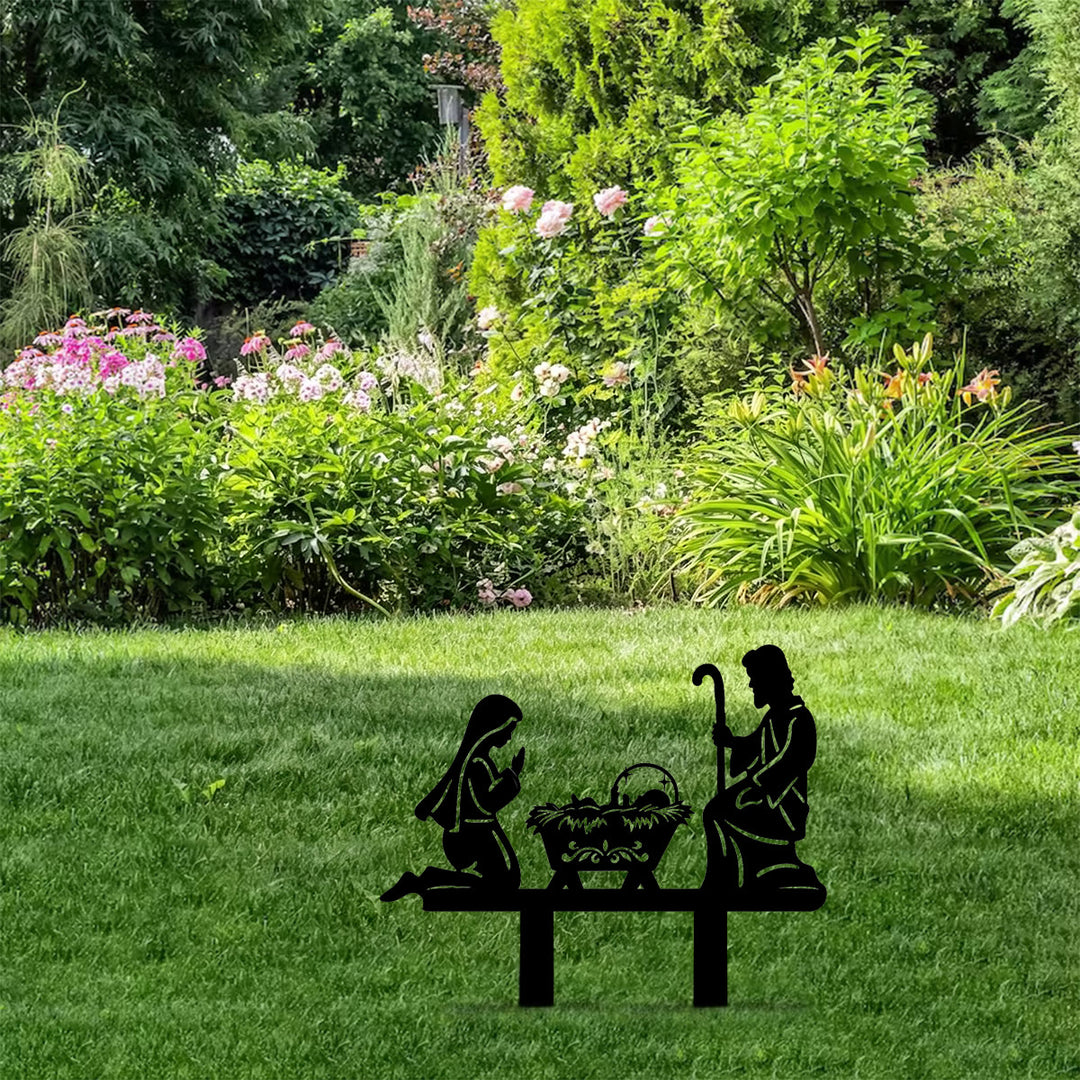 Christianartworkshop Metall-Gartenstecker mit Krippenmotiv der Heiligen Familie: Symbol für die friedvolle Wärme der heiligen Geburt - image 4