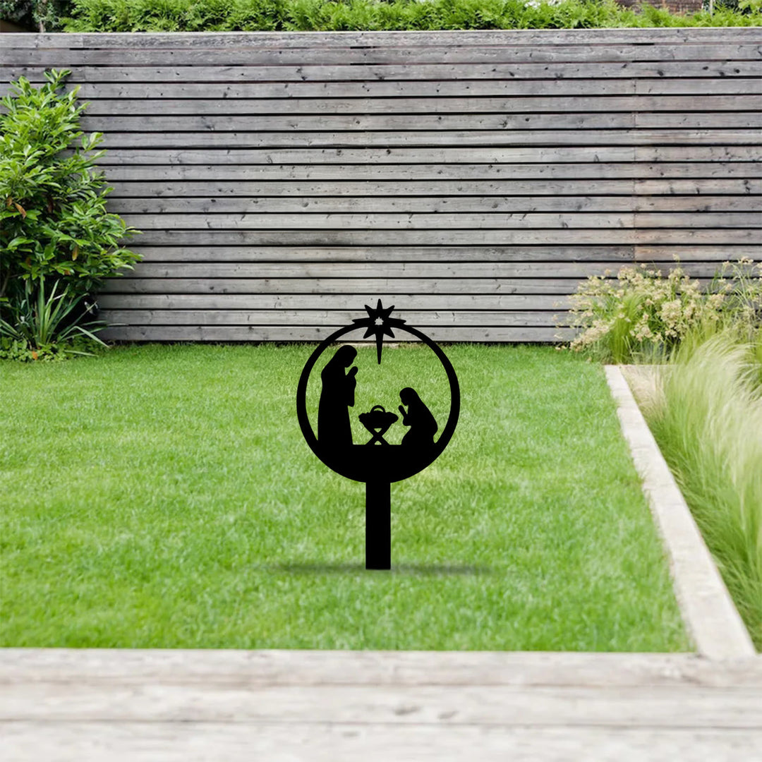 Christianartworkshop Runder Metallpfahl mit der Silhouette der Heiligen Familie: Symbol der nächtlichen, heiligen Gnade für Ihren Garten - image 9