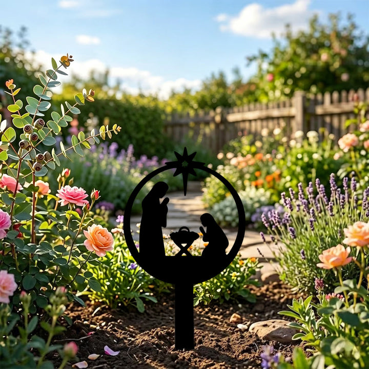 Christianartworkshop Runder Metallpfahl mit der Silhouette der Heiligen Familie: Symbol der nächtlichen, heiligen Gnade für Ihren Garten - image 6