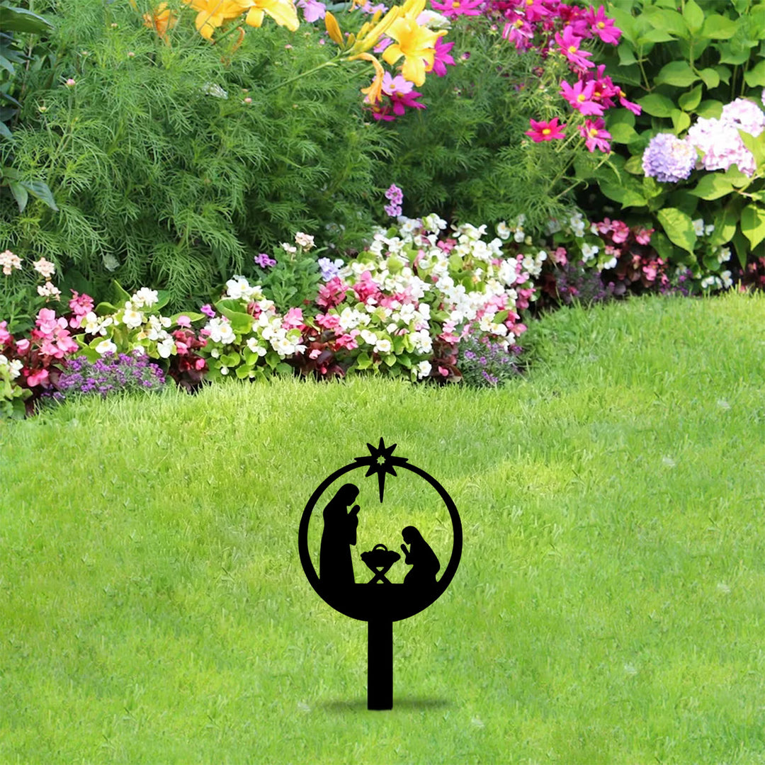 Christianartworkshop Runder Metallpfahl mit der Silhouette der Heiligen Familie: Symbol der nächtlichen, heiligen Gnade für Ihren Garten - image 11