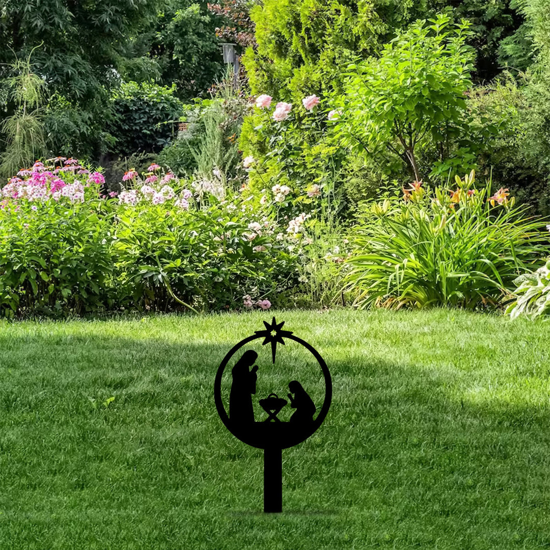 Christianartworkshop Runder Metallpfahl mit der Silhouette der Heiligen Familie: Symbol der nächtlichen, heiligen Gnade für Ihren Garten - image 8